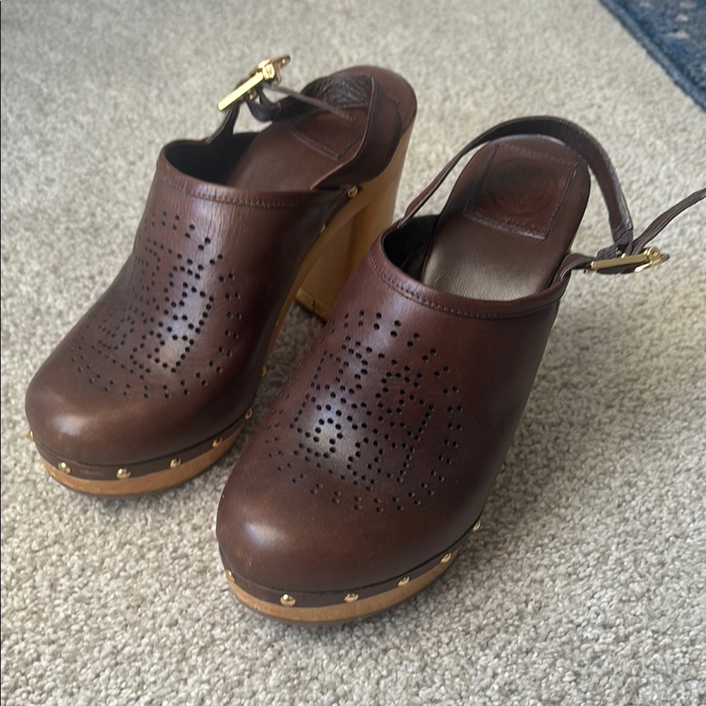Tori Burch Brown Leather Women's Clogs